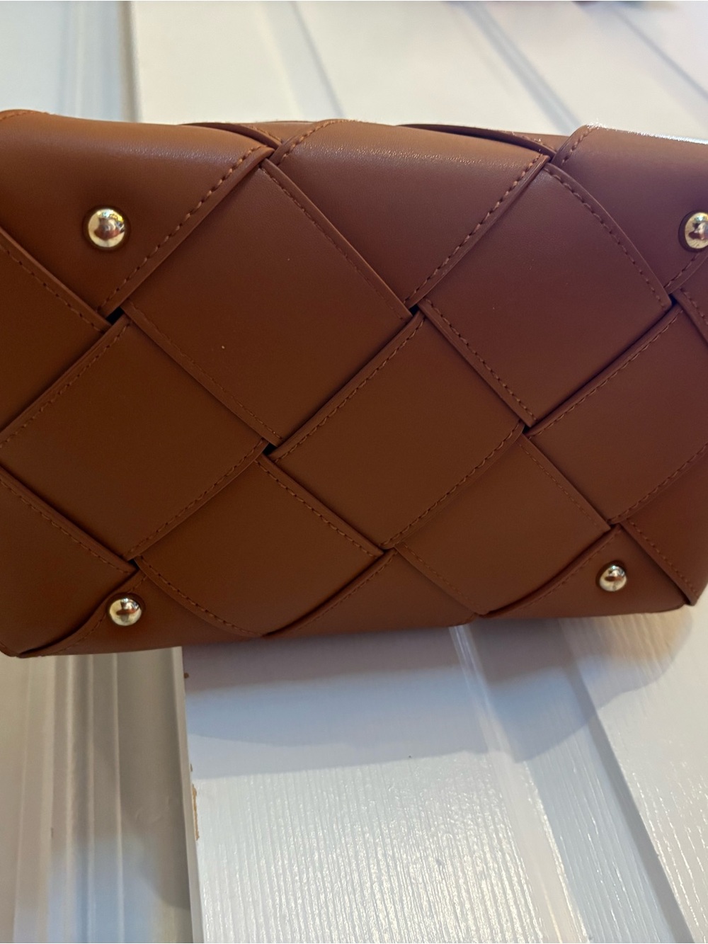 Woven Leather Top-Handle Tote in Tan - Picture 4 of 6